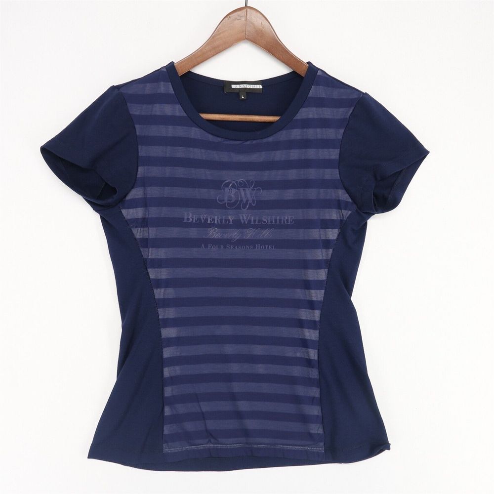 Anatomie Mesh Overlay Shirt Womens‎ Large Blue Beverly Wilshire Four Seasons